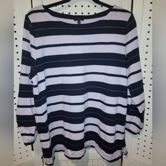 Talbots Sweaters - Talbots Navy and Lavender Striped 3/4 Sleeve Knit Top XLP